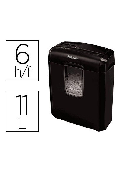 DESTRUCTORA DE DOCUMENTOS FELLOWES 6C CAPACIDAD DE CORTE6 HOJAS EN PARTICULAS DESTRUY E GRAPAS CLIPS Y TARJETAS 11L