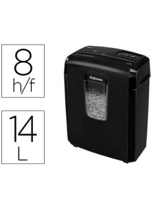 DESTRUCTORA DE DOCUMENTOS FELLOWES 8CD CAPACIDAD DE CORTE 8H EN PARTICULAS DESTRUYE GRAPAS CLIPS TARJETAS Y CD