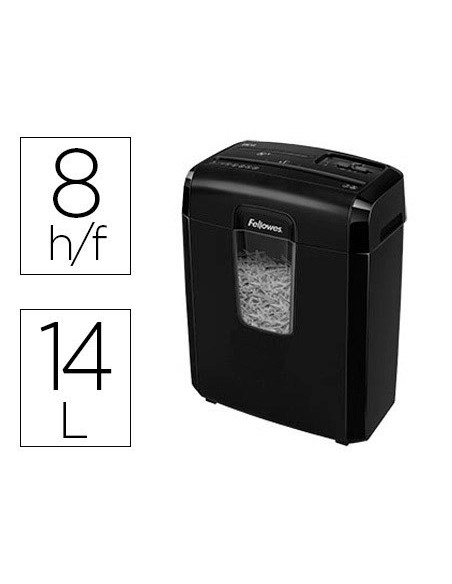 DESTRUCTORA DE DOCUMENTOS FELLOWES 8CD CAPACIDAD DE CORTE 8H EN PARTICULAS DESTRUYE GRAPAS CLIPS TARJETAS Y CD
