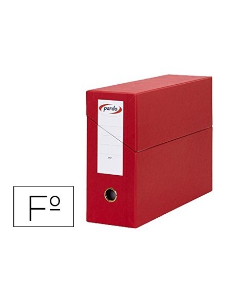 CAJA TRANSFERENCIA PARDO FOLIO FORRADO EXTRA DOBLE LOMO 80 MM ESTUCHE INTERIOR CON TARJETERO ROJA