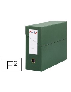 CAJA TRANSFERENCIA PARDO FOLIO FORRADO EXTRA DOBLE LOMO 80 MM ESTUCHE INTERIOR CON TARJETERO VERDE