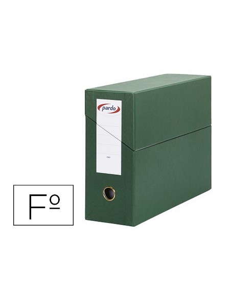 CAJA TRANSFERENCIA PARDO FOLIO FORRADO EXTRA DOBLE LOMO 80 MM ESTUCHE INTERIOR CON TARJETERO VERDE