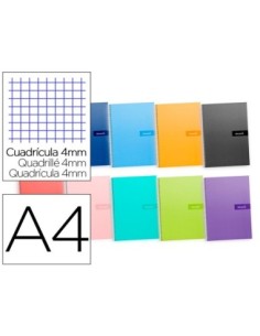 CUADERNO ESPIRAL LIDERPAPEL A4 CRAFTY TAPA FORRADA 80H 90 GR CUADRO 4 MM CON MARGEN COLORES SURTIDOS