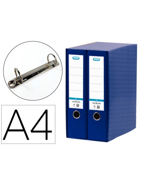 MODULO ELBA 2 ARCHIVADORES DE PALANCA DIN A4 CON RADO 2 ANILLAS AZUL LOMO DE 80 MM