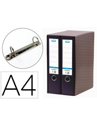 MODULO ELBA 2 ARCHIVADORES DE PALANCA DIN A4 CON RADO 2 ANILLAS NEGRO LOMO DE 80 MM