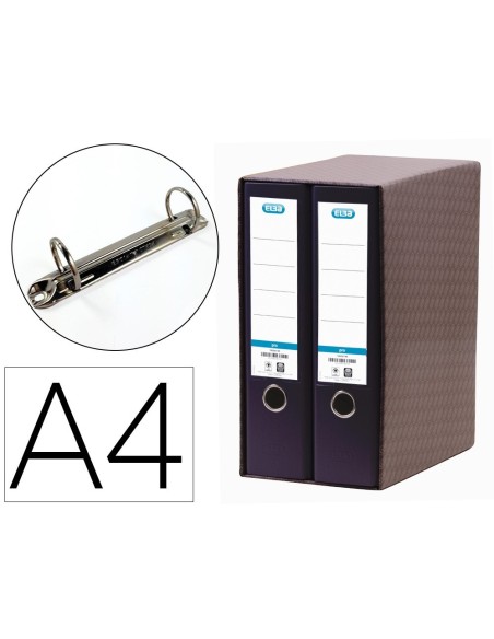 MODULO ELBA 2 ARCHIVADORES DE PALANCA DIN A4 CON RADO 2 ANILLAS NEGRO LOMO DE 80 MM
