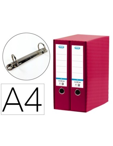 MODULO ELBA 2 ARCHIVADORES DE PALANCA DIN A4 CON RADO 2 ANILLAS ROJO LOMO DE 80 MM