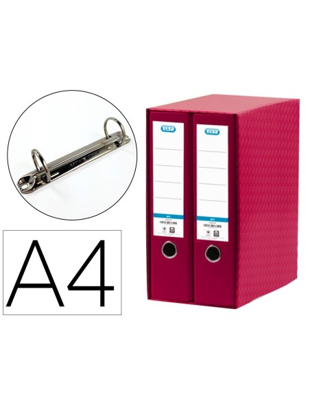 MODULO ELBA 2 ARCHIVADORES DE PALANCA DIN A4 CON RADO 2 ANILLAS ROJO LOMO DE 80 MM