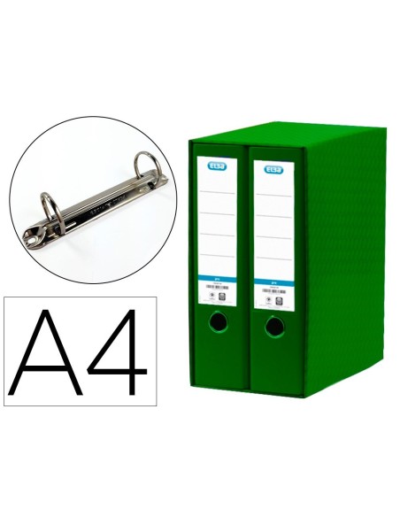 MODULO ELBA 2 ARCHIVADORES DE PALANCA DIN A4 CON RADO 2 ANILLAS VERDE LOMO DE 80 MM