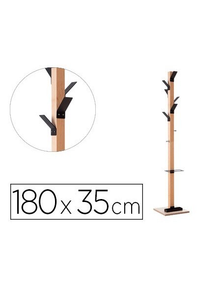 PERCHERO MADERA PAPERFLOW HAYA 8 COLGADORES CON PARAGUERO NEGRO ALTURA 180 CM