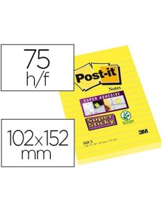 BLOC DE NOTAS ADHESIVAS QUITA Y PON POST-IT SUPER STICKY RAYADO AMARILLO ULTRA 102X152 MM