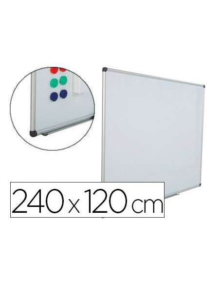 PIZARRA BLANCA ROCADA ACERO VITRIFICADO MAGNETICO MARCO ALUMINIO Y CANTONERAS PVC 240 X 120 CM INCLUYE BANDEJA