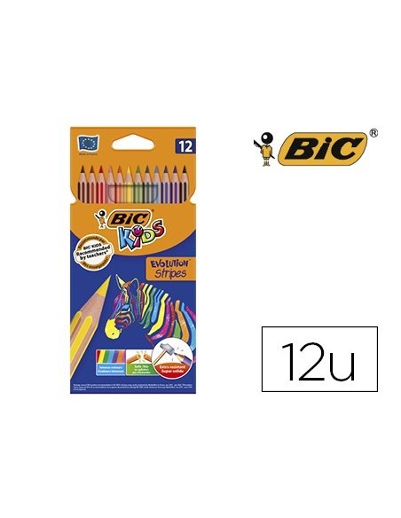 LAPICES DE COLORES BIC EVOLUTION STRIPES CAJA DE 12 COLORES SURTIDOS