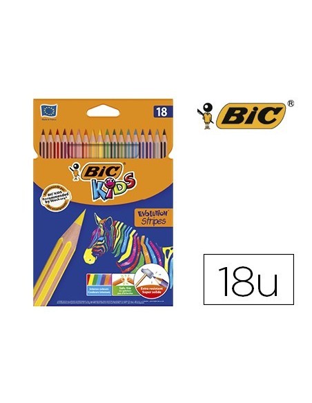 LAPICES DE COLORES BIC EVOLUTION STRIPES CAJA DE 18 COLORES SURTIDOS