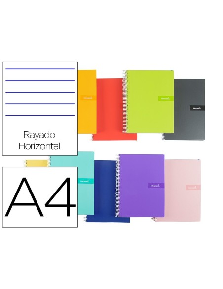 CUADERNO ESPIRAL LIDERPAPEL A4 CRAFTY TAPA FORRADA 80H 90 GR RAYADO HORIZONTAL CON MARGEN COLORES SURTIDOS