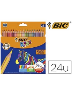 LAPICES DE COLORES BIC EVOLUTION STRIPES CAJA DE 24 COLORES SURTIDOS