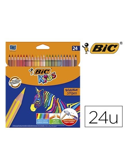 LAPICES DE COLORES BIC EVOLUTION STRIPES CAJA DE 24 COLORES SURTIDOS