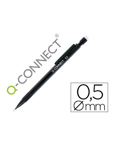PORTAMINAS Q-CONNECT 0,5 MM CON 3 MINAS CUERPO NEGRO CON CLIP NEGRO