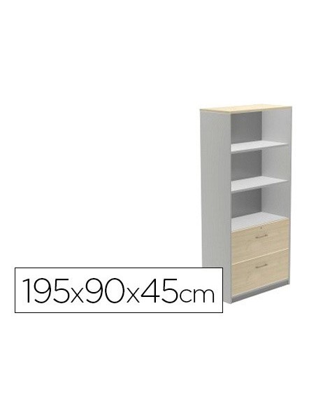 ARMARIO ROCADA CON TRES ESTANTES Y DOS CAJONES IFERIORES SERIE STORE 195X90X45 CM ACABADO AB02
