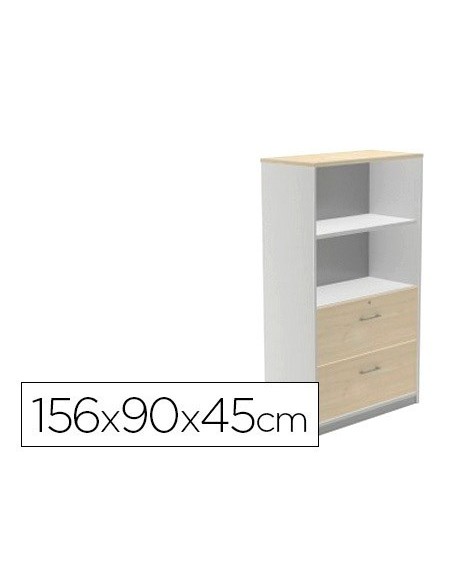 ARMARIO ROCADA CON DOS ESTANTES Y DOS CAJONES INFERIORES SERIE STORE 156X90X45 CM ACABADO AB04