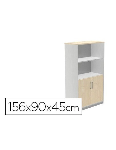 ARMARIO ROCADA CON DOS ESTANTES Y DOS PUERTAS INFERIORES SERIE STORE 156X90X45 CM ACABADO AB02