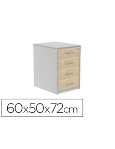 CAJONERA ROCADA CON CUATRO CAJONES SERIE STORE 60X50X72 CM ACABADO AB01 ALUMINIO/HAYA