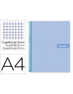 CUADERNO ESPIRAL LIDERPAPEL A4 MICRO CRAFTY TAPA FORRADA 120H 90 GR CUADRO 5 MM 5 BANDAS 4 COLORES CELESTE