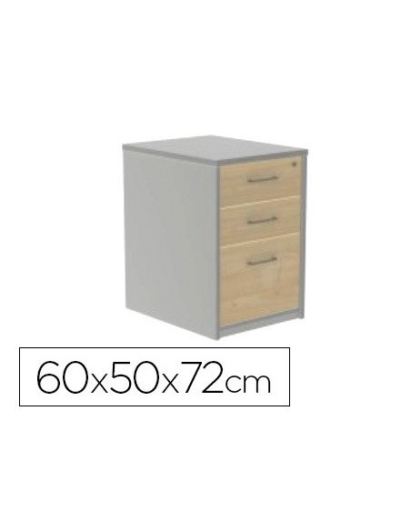CAJONERA ROCADA CON TRES CAJONES SERIE STORE 60X50X72 CM ACABADO AB01 ALUMINIO/HAYA