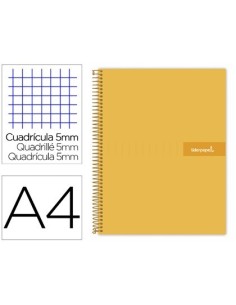 CUADERNO ESPIRAL LIDERPAPEL A4 MICRO CRAFTY TAPA FORRADA 120H 90 GR CUADRO 5 MM 5 BANDAS 4 COLORES COLOR NARANJA