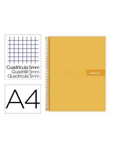 CUADERNO ESPIRAL LIDERPAPEL A4 MICRO CRAFTY TAPA FORRADA 120H 90 GR CUADRO 5 MM 5 BANDAS 4 COLORES COLOR NARANJA
