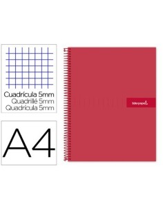 CUADERNO ESPIRAL LIDERPAPEL A4 MICRO CRAFTY TAPA FORRADA 120H 90 GR CUADRO 5 MM 5 BANDAS 4 COLORES COLOR ROJO
