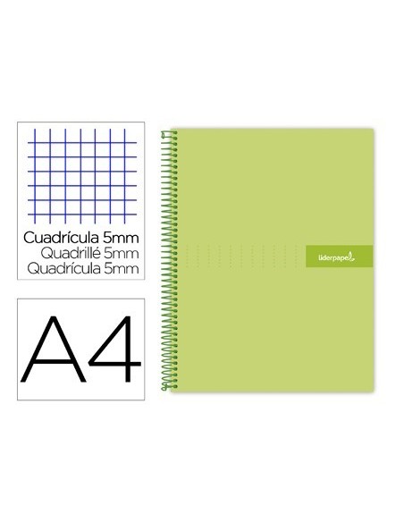 CUADERNO ESPIRAL LIDERPAPEL A4 MICRO CRAFTY TAPA FORRADA 120H 90 GR CUADRO 5 MM 5 BANDAS 4 COLORES COLOR VERDE