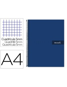 CUADERNO ESPIRAL LIDERPAPEL A4 MICRO CRAFTY TAPA FORRADA 120H 90 GR CUADRO 5 MM 5 BANDAS 4 COLORES COLOR AZUL