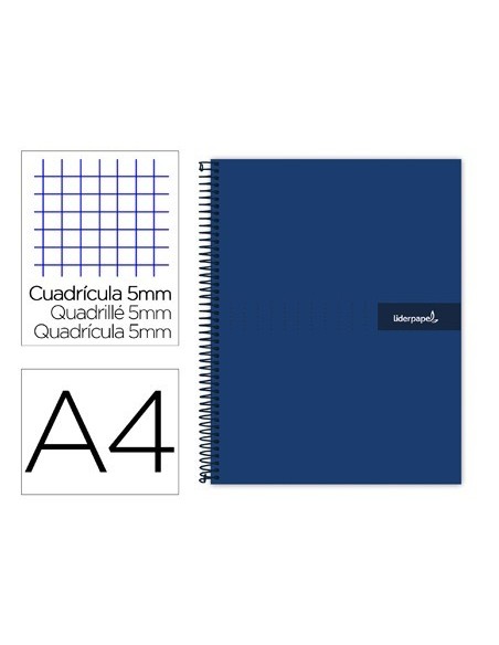 CUADERNO ESPIRAL LIDERPAPEL A4 MICRO CRAFTY TAPA FORRADA 120H 90 GR CUADRO 5 MM 5 BANDAS 4 COLORES COLOR AZUL