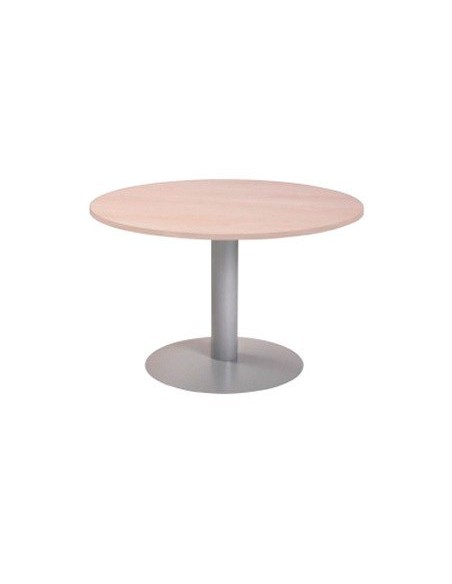 MESA DE REUNION ROCADA MEETING 3005AT04 ESTRUCTURA COLUMNA ACERO GRIS TABLERO MADERA BLANCO 100 CM DIAMETRO