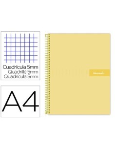 CUADERNO ESPIRAL LIDERPAPEL A4 MICRO CRAFTY TAPA FORRADA 120H 90GR CUADRO 5MM 5 BANDAS 4 TALADROS COLOR AMARILLO