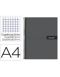 CUADERNO ESPIRAL LIDERPAPEL A4 MICRO CRAFTY TAPA FORRADA 120H 90 GR CUADRO 5 MM 5 BANDAS 4 COLORES COLOR NEGRO
