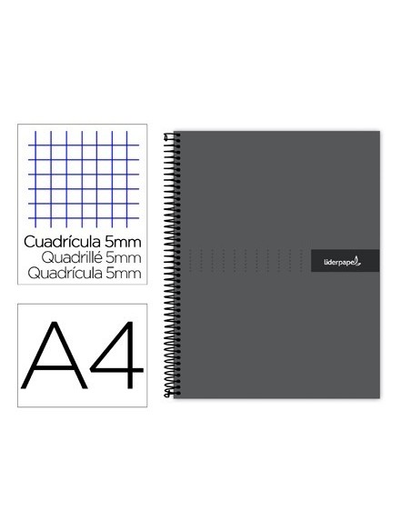 CUADERNO ESPIRAL LIDERPAPEL A4 MICRO CRAFTY TAPA FORRADA 120H 90 GR CUADRO 5 MM 5 BANDAS 4 COLORES COLOR NEGRO