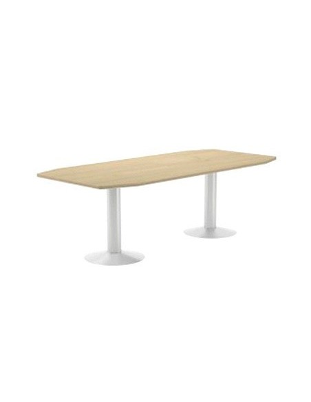 MESA DE REUNION ROCADA MEETING 3003ATW02 ESTRUCTURA COLUMNA DOBLE ACERO BLANCO TABLERO MADERA GRIS