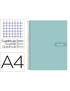 CUADERNO ESPIRAL LIDERPAPEL A4 MICRO CRAFTY TAPA FORRADA 120H 90GR CUADRO 5MM 5 BANDAS 4 TALADROS COLOR TURQUESA