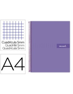 CUADERNO ESPIRAL LIDERPAPEL A4 MICRO CRAFTY TAPA FORRADA 120H 90GR CUADRO 5MM 5 BANDAS 4 TALADROS COLOR VIOLETA