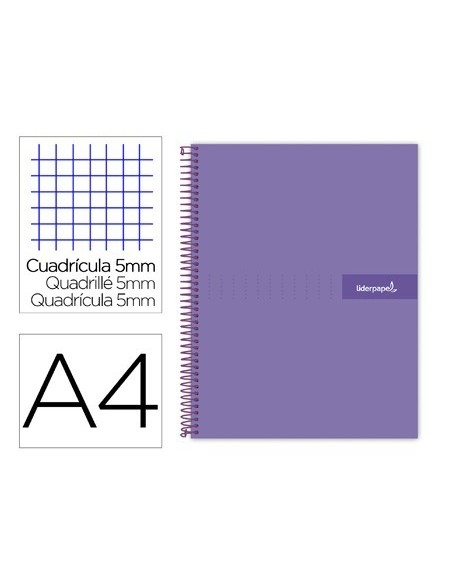 CUADERNO ESPIRAL LIDERPAPEL A4 MICRO CRAFTY TAPA FORRADA 120H 90GR CUADRO 5MM 5 BANDAS 4 TALADROS COLOR VIOLETA