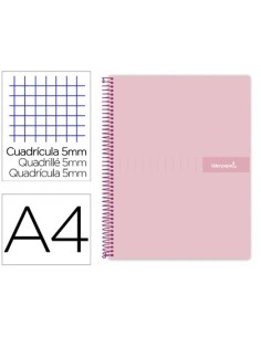 CUADERNO ESPIRAL LIDERPAPEL A4 MICRO CRAFTY TAPA FORRADA 120H 90 GR CUADRO 5 MM 5 BANDAS 4 COLORES COLOR ROSA