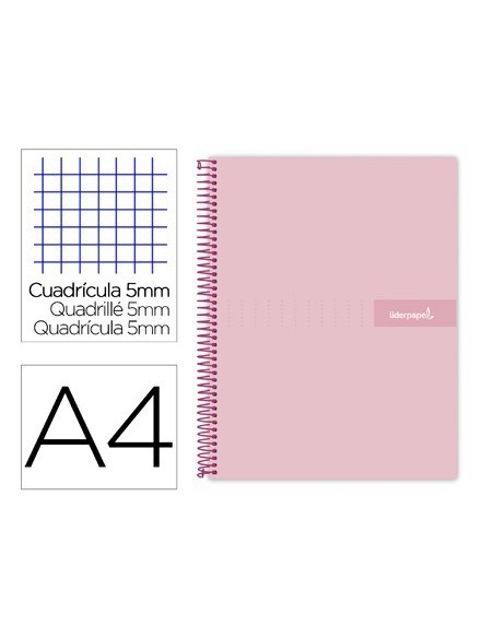 CUADERNO ESPIRAL LIDERPAPEL A4 MICRO CRAFTY TAPA FORRADA 120H 90 GR CUADRO 5 MM 5 BANDAS 4 COLORES COLOR ROSA