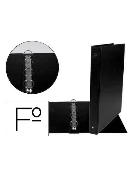 CARPETA LIDERPAPEL 4 ANILLAS 25 MM REDODAS PLASTICO FOLIO COLOR NEGRO