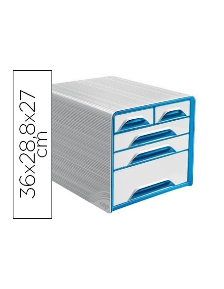 FICHERO CAJONES DE SOBREMESA CEP 5 CAJONES MIXTOS BLANCO/AZUL 360X288X270 MM