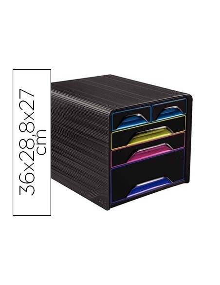 FICHERO CAJONES DE SOBREMESA CEP 5 CAJONES MIXTOS NEGRO/MULTICOLOR 360X288X270 MM