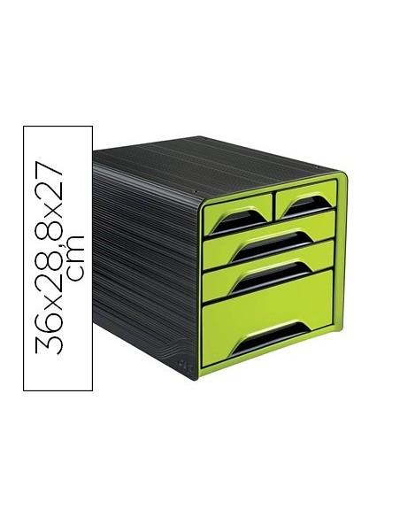 FICHERO CAJONES DE SOBREMESA CEP 5 CAJONES MIXTOS VERDE/NEGRO 360X288X270 MM