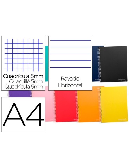 CUADERNO ESPIRAL LIDERPAPEL A4 MICRO JOLLY MULTIDISCIPLINA TAPA FORRADA 140H 75GR 28H 5MM 112H HRTAL.
