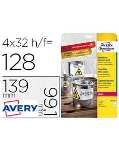 ETIQUETA ADHESIVA AVERY POLIESTER BLANCO 99,1X139 MM PARA IMPRESORA LASER PACK DE 32 UNIDADES